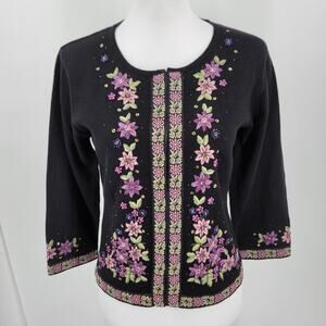 Jack B Quick Petites Cardigan Womens Petite Small Floral Embroidered Beaded
